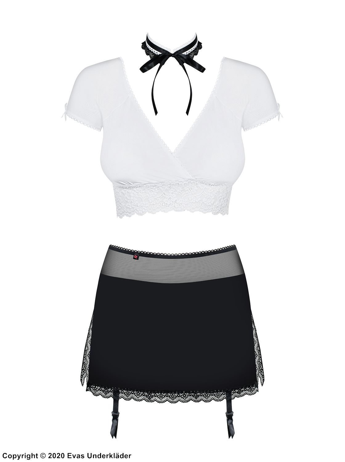 Secretary, top and skirt costume, lace trim